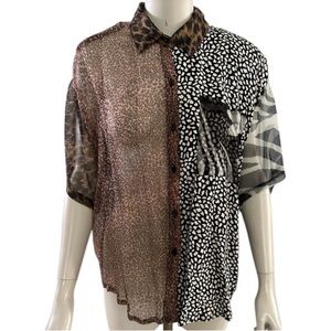 Vintage 80’s Sheer Animal Print Blouse with Shoulder Pads by Luv-To-Sport Size L
